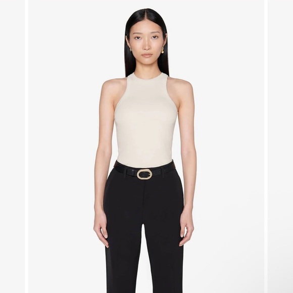 Anine Bing Tops - Anine Bing Eva Ribbed High Neck Cotton/Spandex Tank in Stone Women's Size S